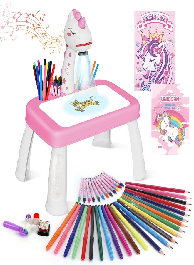 Sumsoltic جهاز عرض للرسم للأطفال، أدوات رسم للأطفال من عمر 6 إلى 8 سنوات مع موسيقى، أقلام رصاص، أقلام تلوين، دفتر قصاصات، ملصقات يونيكورن، ألعاب مثالية للفتيات من عمر 4 سنوات فما فوق - Image 1